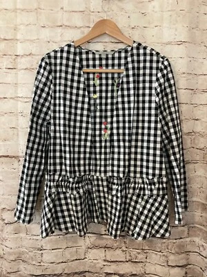 Top Valerie Stevens para mujer grande guinga floral bordado frente abierto algodón Foto 1 de 4