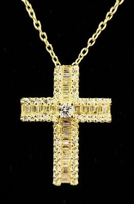 GIORGIO DI VICENZA Placcato Oro Argento Sterling Baguette Cristallo Croce Cz - Immagine 1 di 4