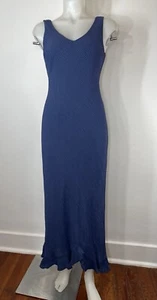 VTG 80s 90s Bias Cut Maxi Dress Blue Seersucker Check Lined Sleeveless V Neck - Picture 1 of 11