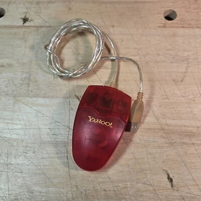 Vtg 2000 Yahoo! Model 10354 k3u/p800a Clear  Red Mouse Three Button Ball Mouse - Image 1 of 2