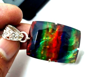 62.3 Ct+ AAA Natural Ammolite Multi Color 925 Solid Silver Pendant Gemstone - Picture 1 of 5