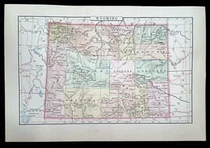 MAPA A COLOR RARO 1896 *WYOMING* EE. UU. ¡¡INCREÍBLE ESTADO!! 7X10.5" JD 92424 - Imagen 1 de 2
