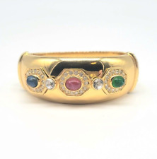 Christian Dior Precious Gemstone Gripoix Glass Gold Hinged Bangle Bracelet