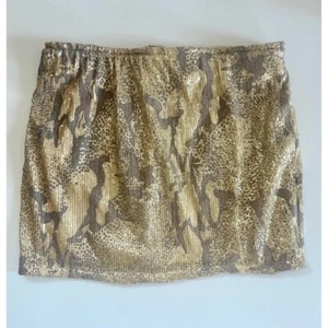 Englische Rose Pailletten Minirock Gold & Silber Animal Print Gummibund gefüttert - Sm - Bild 1 von 16