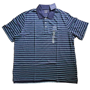 Croft Barrow Shirt Adult 2XL Blue Striped Golf Polo Easy Care Rugby Mens NEW - Picture 1 of 6