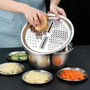 Multifunctional 3 in 1 Stainless Steel Drain Basket Multi-purposeVegetableSlicer - Picture 1 of 14
