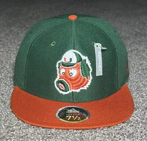 adidas Men’s Ball Cap NCAA Fitted Cap Miami Hurricanes ON FIELD Green 7&1/2 NWT - Picture 1 of 18