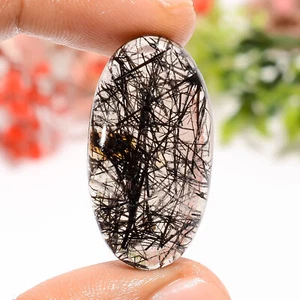 27 Ct. Natural Oval Black Rutile Quartz Spiritual Cabochon Gemstone 32X17X5 mm - Picture 1 of 4