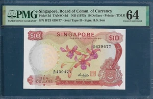 Singapore 10 Dollars, 1973, P 3d, PMG 64 UNC - Picture 1 of 2