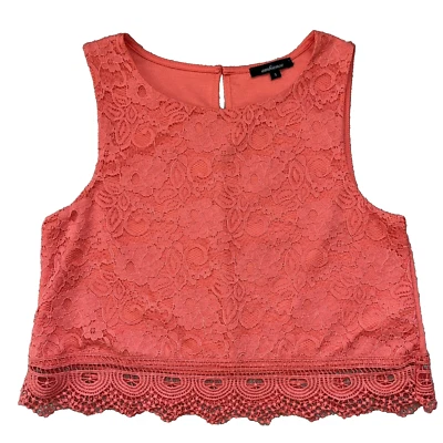 Modern Boho 无袖衬衫裁剪上衣蕾丝前饰波西米亚珊瑚色 S 码  — 第 1/4 张图片