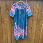Carriage Court Vintage Nightgown Teal Floral Polka Dot Medium