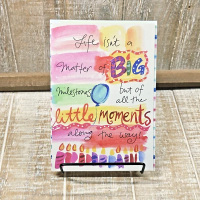 Leanin Tree Birthday Greeting Card Pink Yellow Candles Floral Stripes - Image 1 of 4