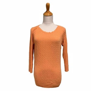Jeanne Pierre Thin Knit Sweater Orange 100% Cotton Crew Neck Medium - Picture 1 of 5