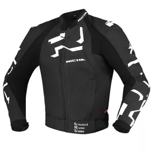 Chaqueta RICHA STRADALE Negra/Blanca Moto Deportes Cuero CE Pista de Carreras AA - Imagen 1 de 4