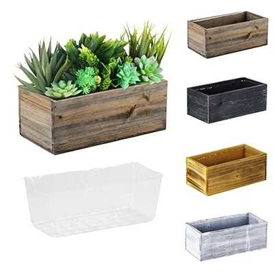  Natural Brown Wood Rectangle Planter Box with Removable Plastic Liner (H:4"  - Image 1 of 4