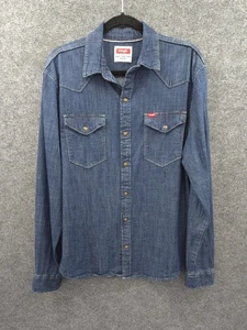 Wrangler Pearl Snap Western Shirt Men's Medium Long Sleeve Western Cut Blue - Picture 1 of 16
