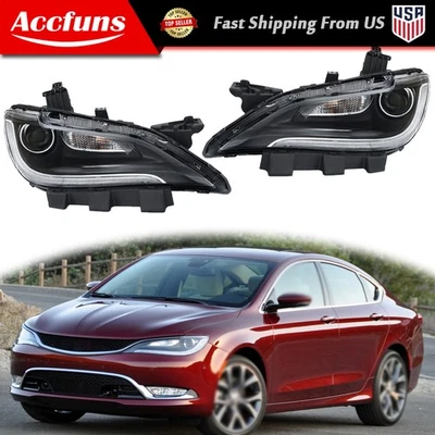 For Chrysler 200 2015-2017 Headlights Black Trim W/ LED DRL Halogen Right+Left - Image 1 of 4