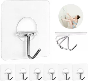 Adhesive Wall Hooks for Hanging Heavy Duty 8 Medium hooks, Silver, Clear  - Picture 1 of 7