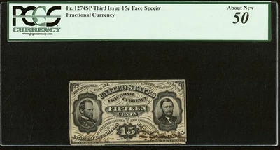 PCGS 50 FR 1274 Fractional 1864 Signed Rare Currency 15c Civil War Grant Sherman - Image 1 of 4