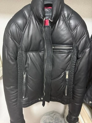 DSQUARED2 Black Leather Quilted Jacket 46 Zipper Pockets Used - Image 1 of 4