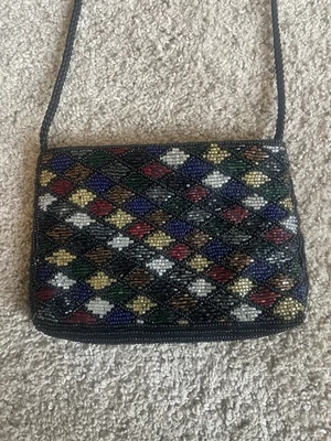 Magic Vintage Beaded Crossbody Bag Y2K Black Multicolor Small Date Night Purse - Image 1 of 4