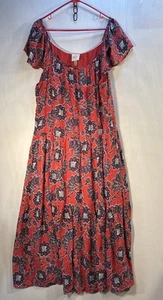 Knox Rose Stufen Midikleid Gr. XL Blumen rot & blau Boho Taschen Flatterärmel - Bild 1 von 14