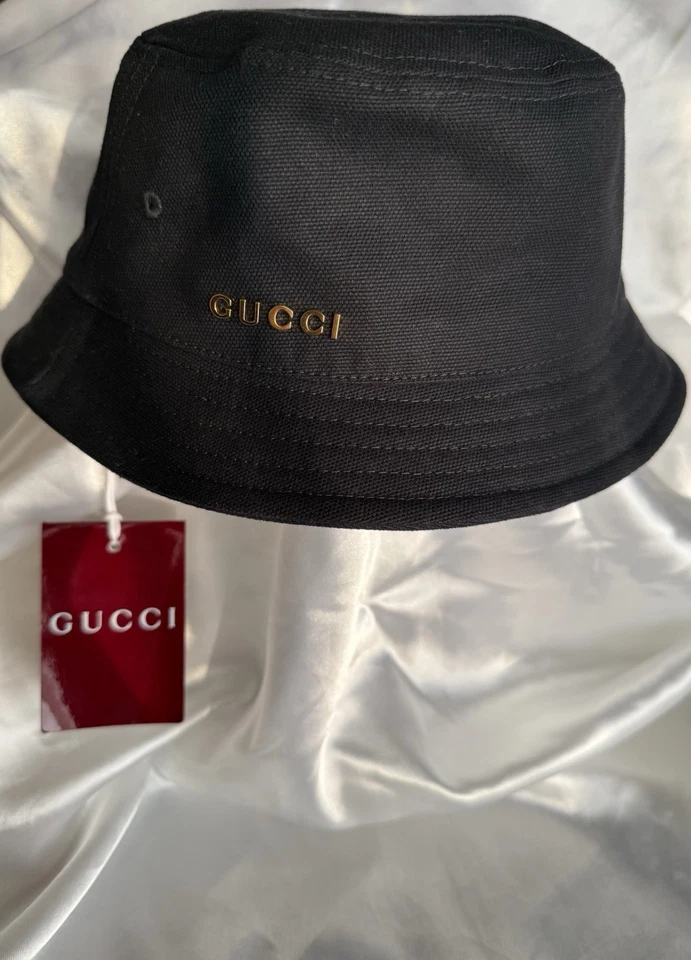 Sombrero Gucci Bucket/Negro Dorado/Talla Mediana 100% Auténtico Nuevo con Etiquetas Foto 1 de 2
