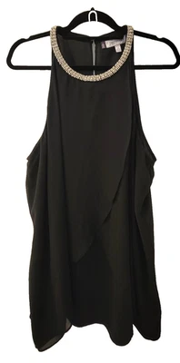 Jennifer Lopez Cocktail Blouse Sz 2X Black Layered Top Beaded Collar Sleeveless - image 1 of 4