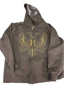 Avirex Nieten Double Eagle braun Hoodie Herren Large Reißverschluss Streetwear abgenutzt - Bild 1 von 11