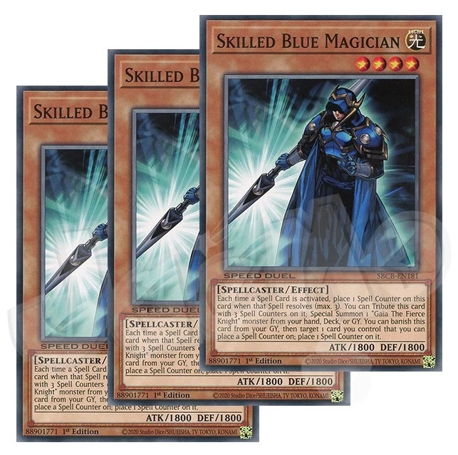 Yugioh - Skilled Blue Magician x 3 - 1st Edition NM - Plus Free Holo Card - Image 1 of 1