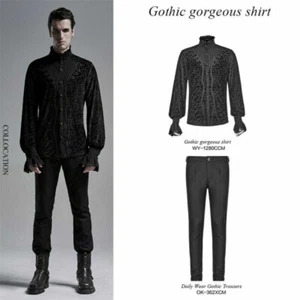 Punk Rave Men Goth Tops Palace Rereo Jacquard Banquet Wedding Long Sleeve Shirt - Picture 1 of 16