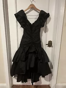 Vintage 1980s Black Zum Zum Prom Dress With Sequin Hi Low - Picture 1 of 11
