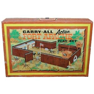 Vintage 1968 Marx Fort Apache Tin Carry-All Play Set #4685 w/ Accessories & Figu