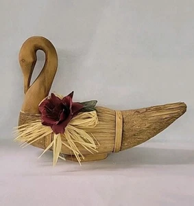Vintage handgefertigter Schwan geschnitzter Holzkopf geformter Schilfkörper Wasservögel - Bild 1 von 6