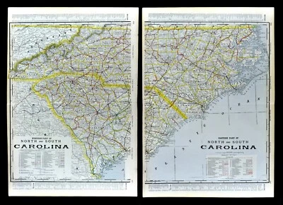 Mapas de ferrocarril Cram 1904 x 2 Carolina del Norte y del Sur Raleigh Charleston Outer Bank Foto 1 de 4