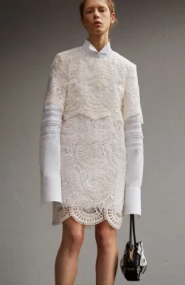BURBERRY London White Sheer Lace Embroidered Popover Dress 6 US UK8 IT40 Bridal - Image 1 of 4