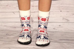 Knitted socks with sole Warm Women's slipper socks Christmas Deer animal design - Picture 1 of 10