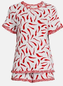 Women’s Chili Peppers  Pajamas Short Set Size XL  (16-18) Cheetah Trim Red - Picture 1 of 2