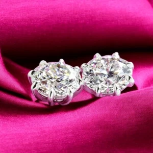 14K Weißgold Ohrstecker 4 Karat IGI Lab Grown Rundschliff Diamant Massiv Damen 8 Krappen - Bild 1 von 8