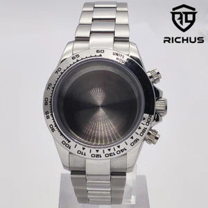 39mm Silver Watch Case With Strap Mineral Glass Fit VK63 Quartz Movement - Picture 1 of 14
