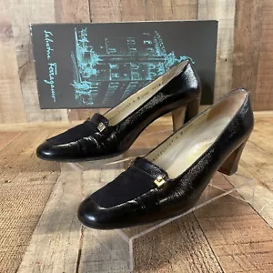 Vintage Salvatore Ferragamo Damen-Slipper schwarz Eidechse Größe 8,5 AAA SCHMALE Passform - Bild 1 von 10