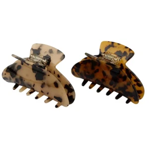 2PCS Hair Claw Banana Clips Leopard Print Celluloid French Design Barrettes - Picture 1 of 12
