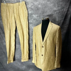 Murano Baird McNutt 100% Linen Suit Mens L Blazer Zac Pants 32x32 Tan Brown - Picture 1 of 23