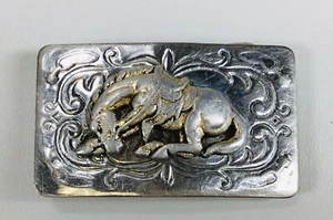 Vintage Childs Bucking Bronco Belt Buckel 2 3/4” X 3” Silver & Gold - Picture 1 of 2