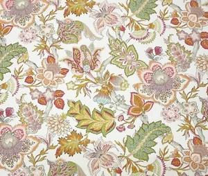P KAUFMANN LARGE JACOBEAN LEAF GREEN PINK FLORAL MULTIUSE FABRIC BY YARD 54"W - Picture 1 of 6