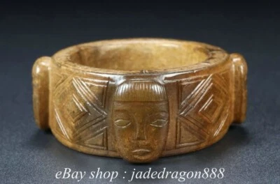 Anillo de 2,2" Antiguo Chino Hetiano Amarillo Tallado Cabeza de Hombre Humano Cara Hombre Humano Foto 1 de 4