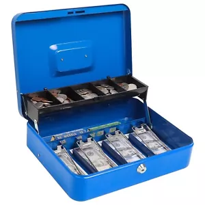 Cash Box with Key Lock,Durable Metal Cash Box with Money Tray,Lock Box Safe S... - Picture 1 of 7