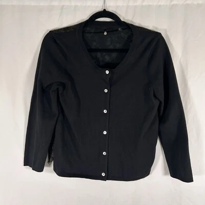 Cárdigan tejido y anudado para mujer mediano negro transparente espalda manga larga abotonada Foto 1 de 4