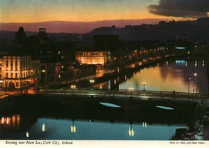 Evening Over River Lee Cork City Ireland Continental Hinde Postcard  - Foto 1 di 2