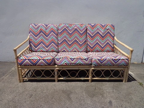 Rattan Sofa Couch Loveseat Seating Bohemian Boho Chic Peacock Coastal Cottage Cover